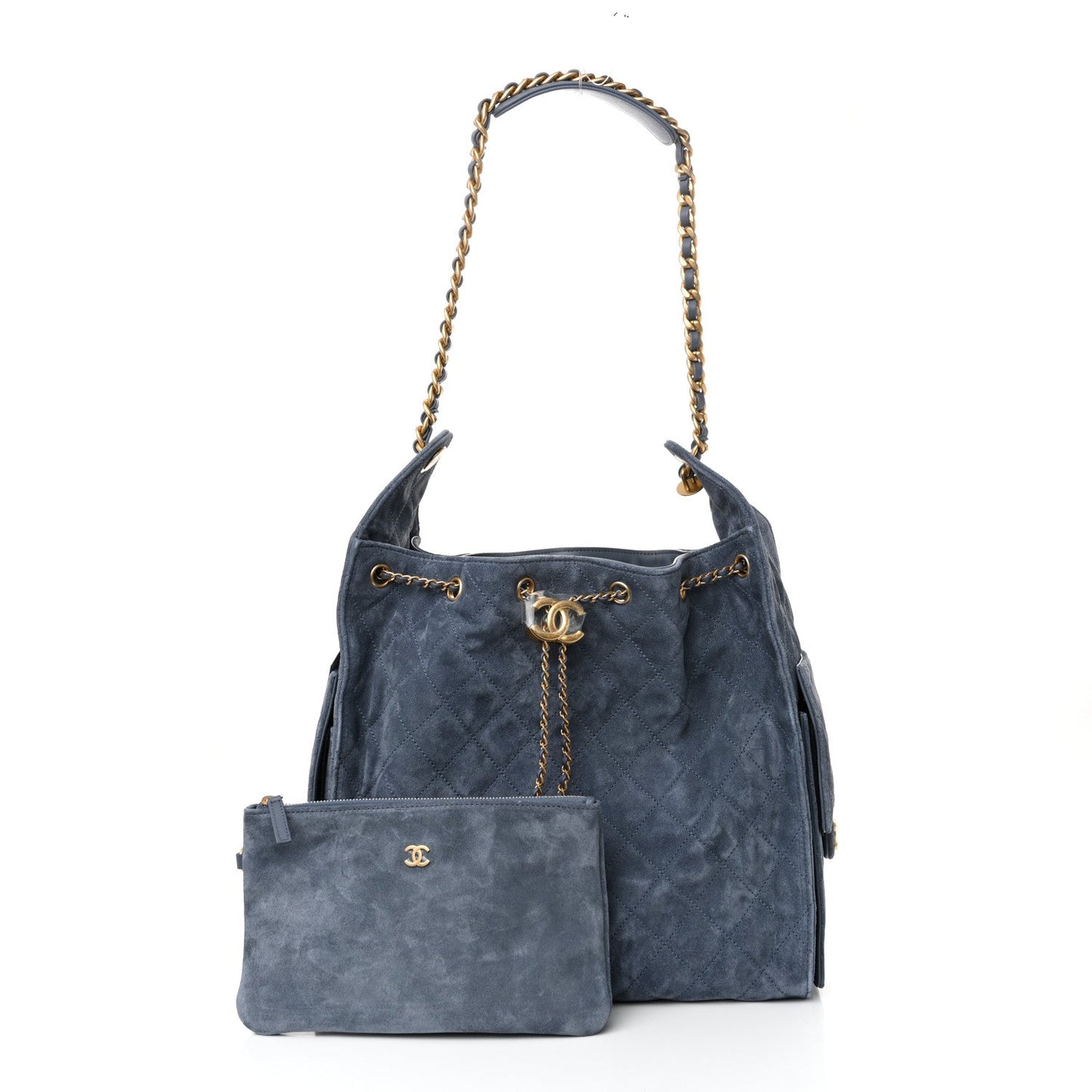 Suede Quilted Medium Chanel 25 Handbag Blue