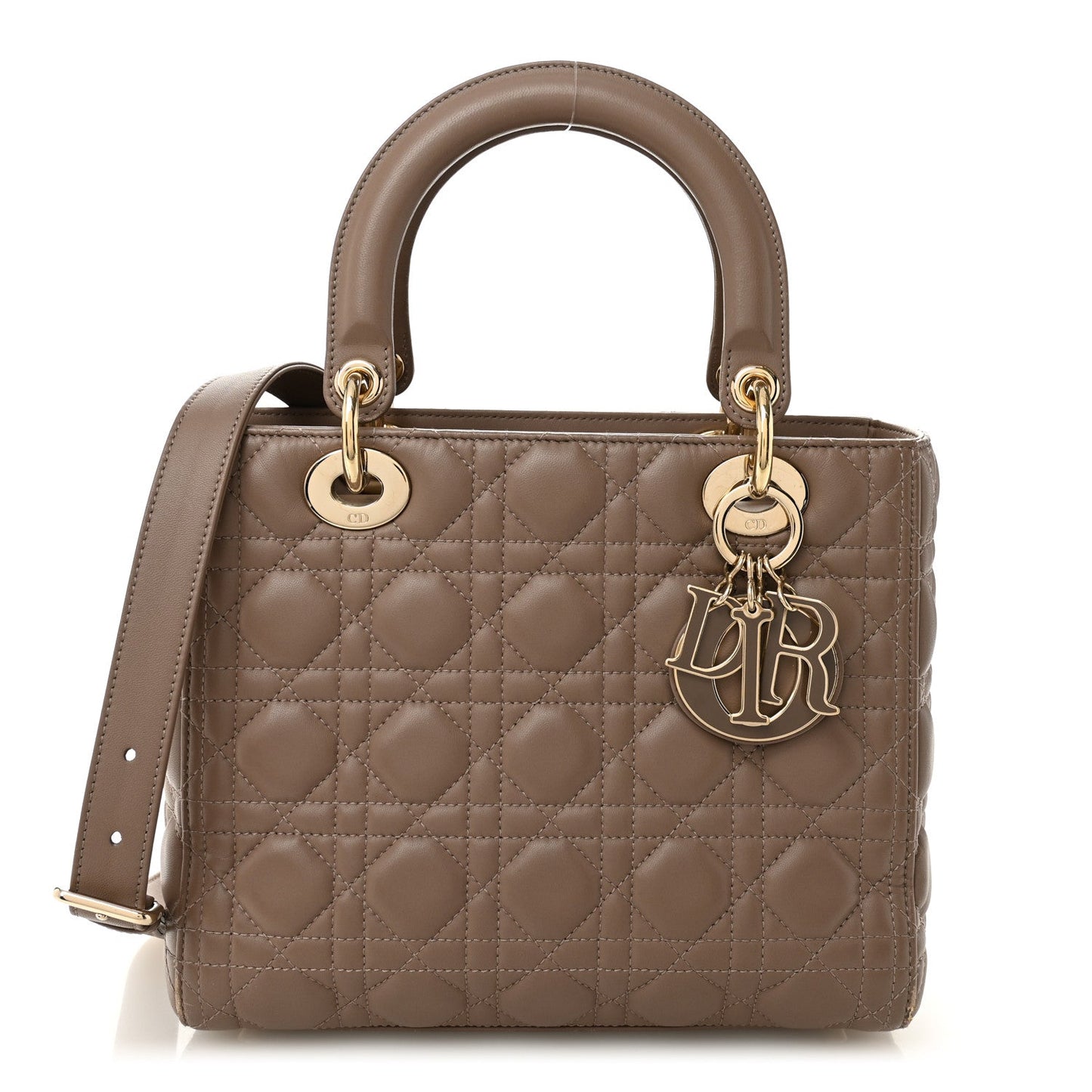 Lambskin Cannage Medium Lady Dior Warm Taupe