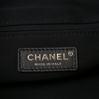 Suede Shiny Lambskin Quilted Large Shopping Bag Beige Black
