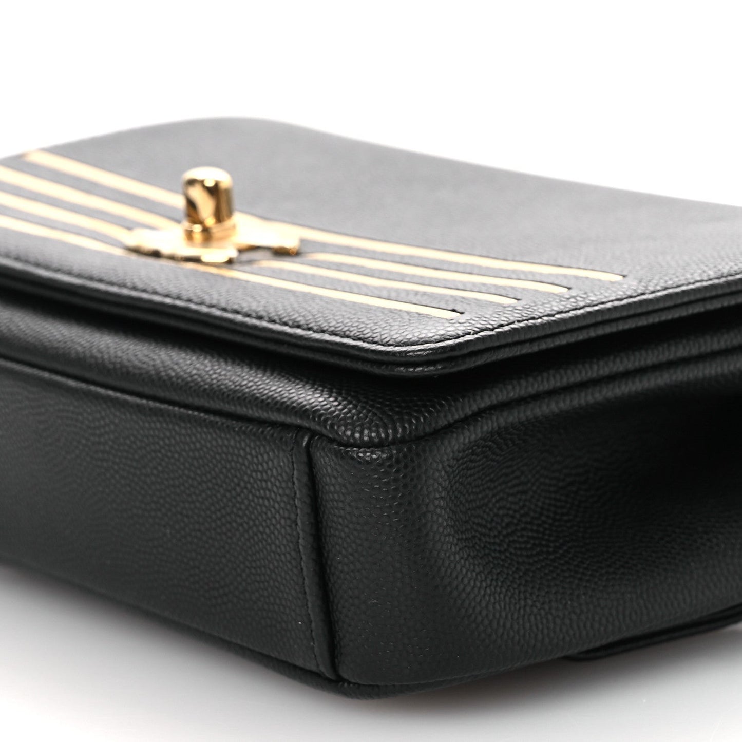 Grained Calfskin Embroidered Captain Gold Belt Bag Black