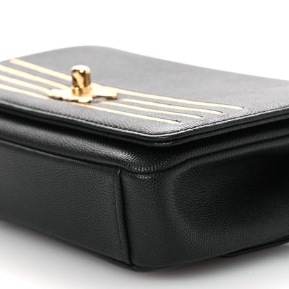Grained Calfskin Embroidered Captain Gold Belt Bag Black