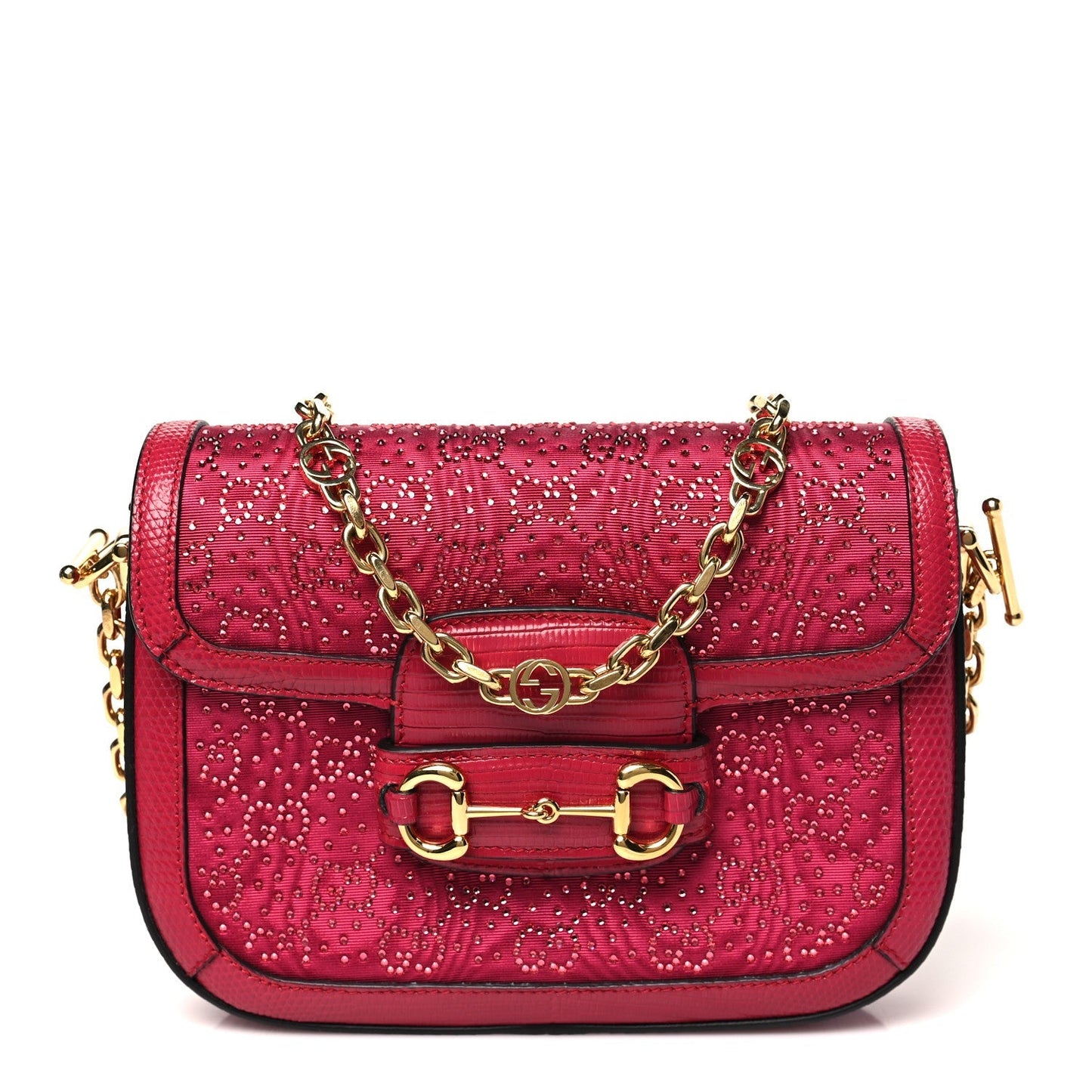 Canvas Calfskin Crystal GG Monogram Snakeskin Mini Horsebit 1955 Shoulder Bag Pink