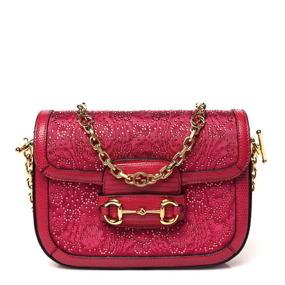 Canvas Calfskin Crystal GG Monogram Snakeskin Mini Horsebit 1955 Shoulder Bag Pink