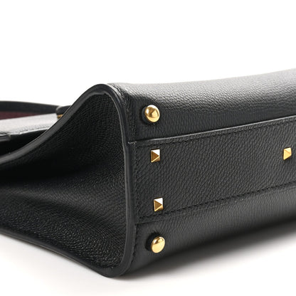 Grainy Calfskin Small VSling Top Handle Bag Black