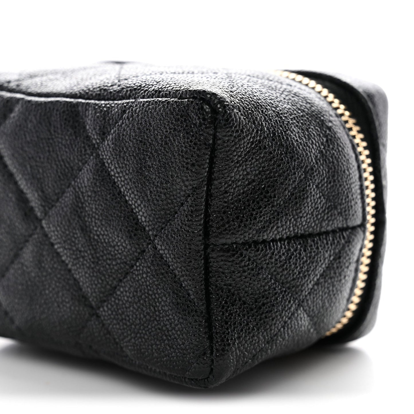 Caviar Quilted Mini Top Handle Vanity With Chain Black