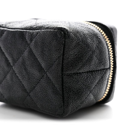 Caviar Quilted Mini Top Handle Vanity With Chain Black