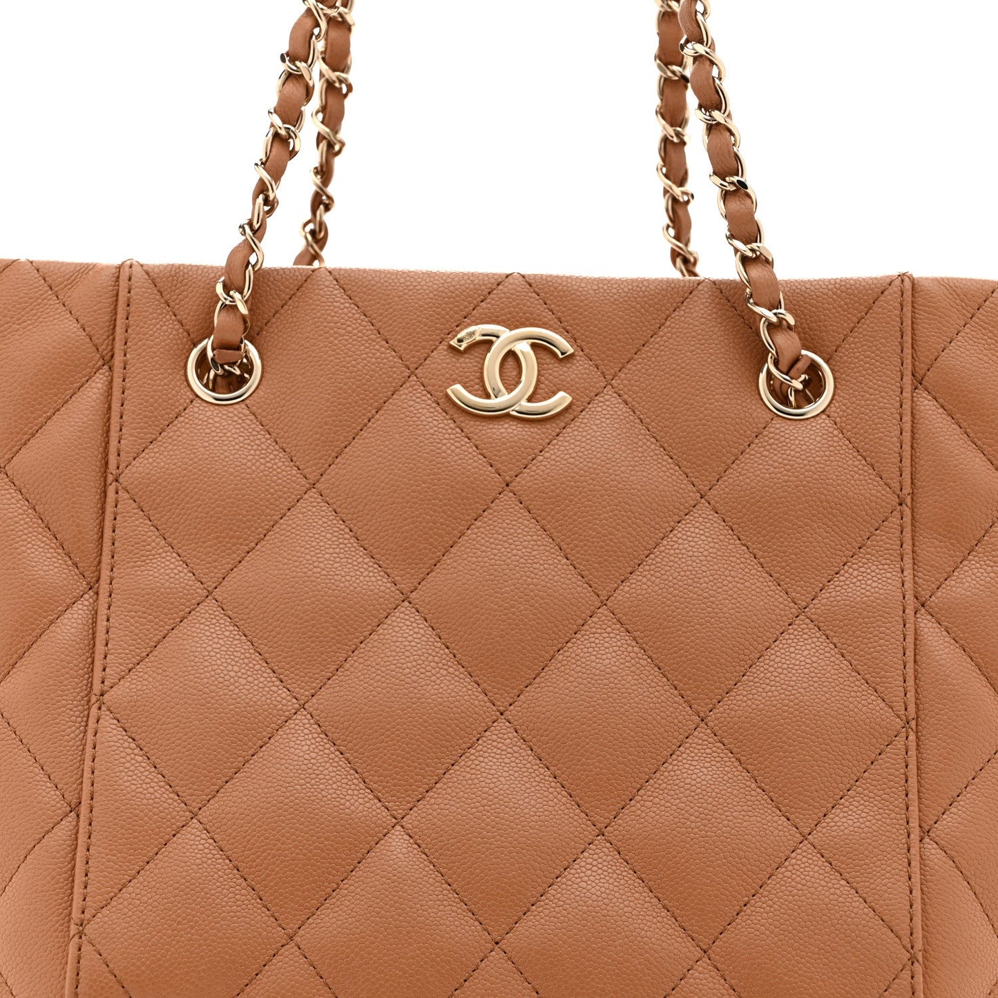 Caviar Quilted Small Shopping Tote Dark Beige