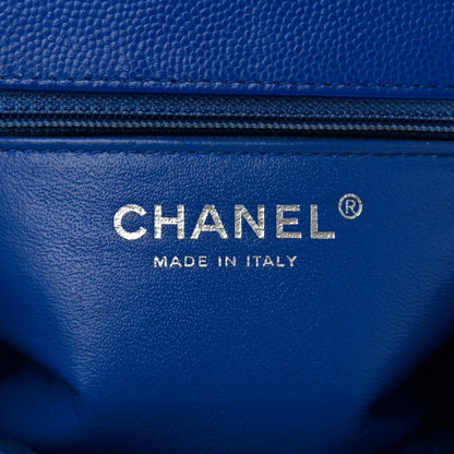 Caviar Chevron Quilted Mini Square Flap Blue