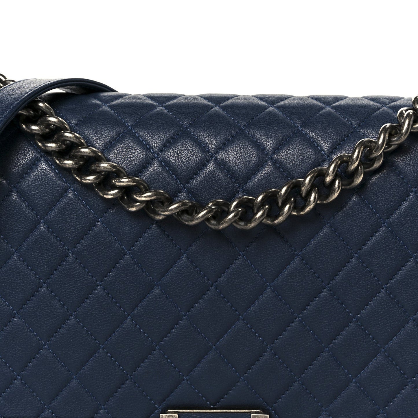Calfskin Quilted New Medium Boy Flap Dark Blue
