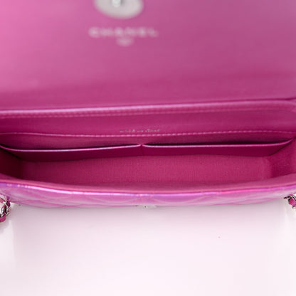 Iridescent Mirror Goatskin Quilted Clutch With Chain Pink