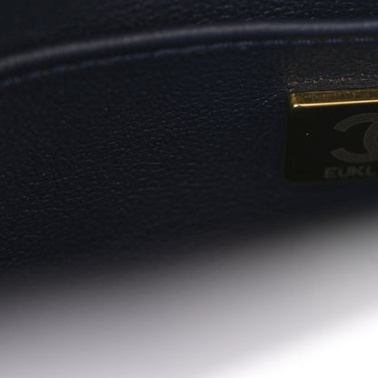 Shiny Caviar Quilted Mini Top Handle Flap Navy Blue