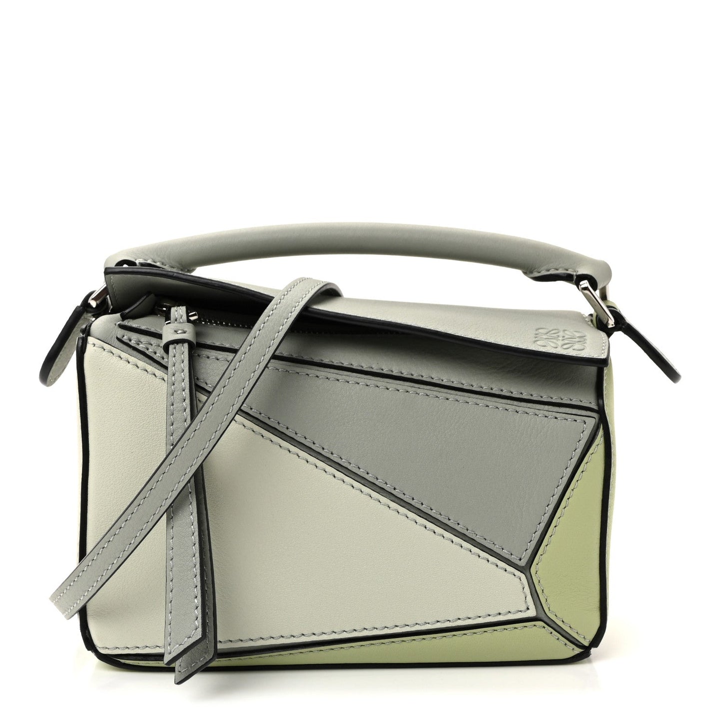Calfskin Mini Puzzle Bag Ash Grey Light Celadon