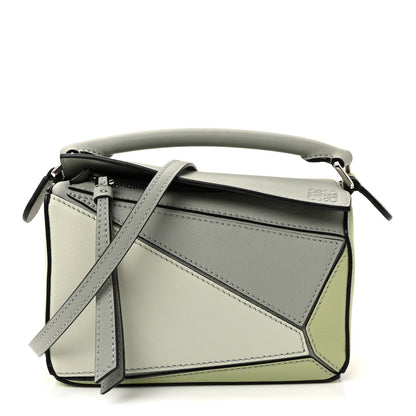 Calfskin Mini Puzzle Bag Ash Grey Light Celadon