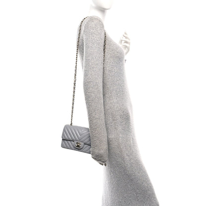 Lambskin Chevron Quilted Mini Rectangular Flap Grey