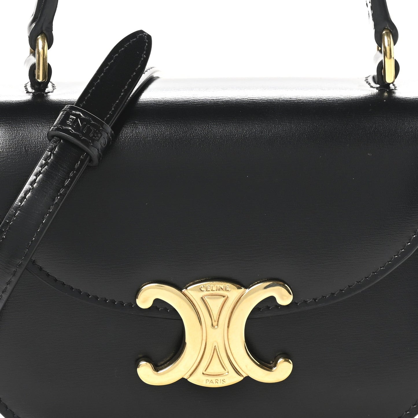 Shiny Calfskin Triomphe Mini Besace Clea Black