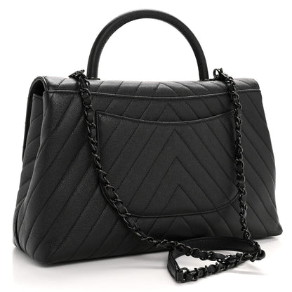 Caviar Chevron Quilted Medium Coco Handle Flap So Black