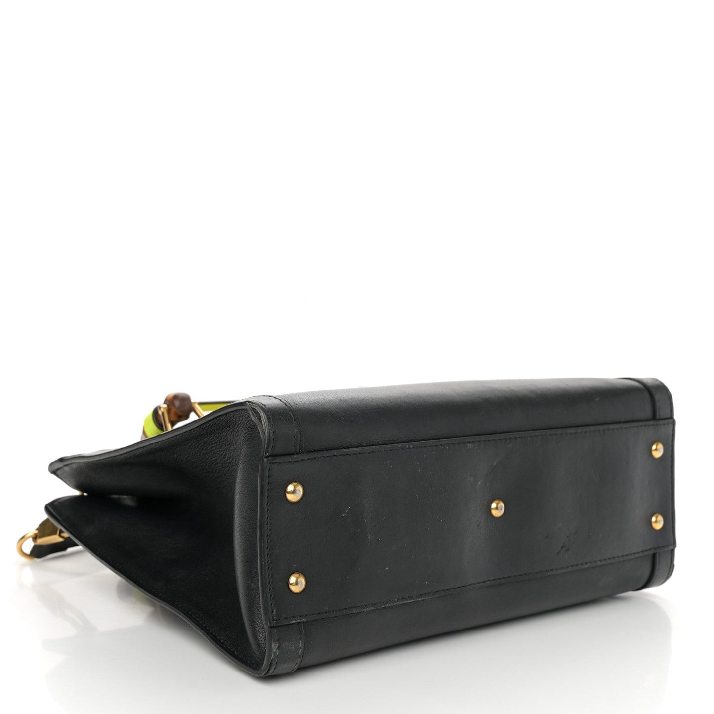 Calfskin Small Diana Tote Bag Black Yellow Fluo