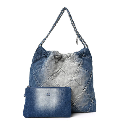 Denim Quilted Chanel 22 Blue