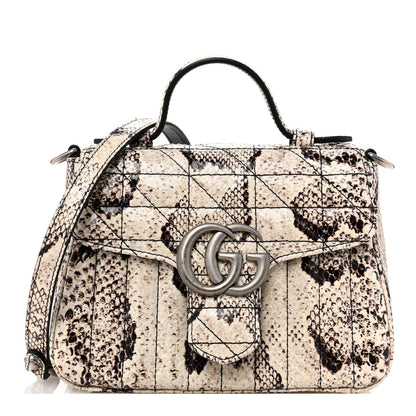 Snakeskin Matelasse Aria Mini GG Marmont Top Handle Shoulder Bag Roccia