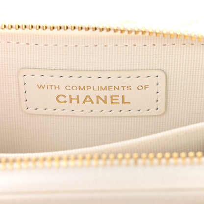 Tweed Quilted Bow Flap Card Holder On Chain White