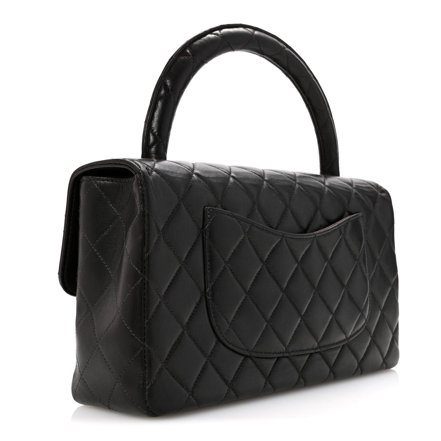 Lambskin Quilted Medium Rectangular Kelly Flap Bag Black