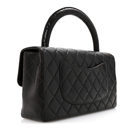 Lambskin Quilted Medium Rectangular Kelly Flap Bag Black
