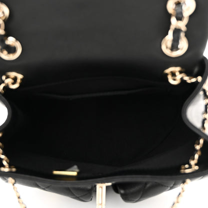 Calfskin Quilted Medium Duma Pockets Drawstring Backpack Black