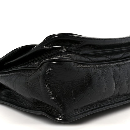 Crinkled Calfskin Matelasse Monogram Large Niki Chain Satchel Black