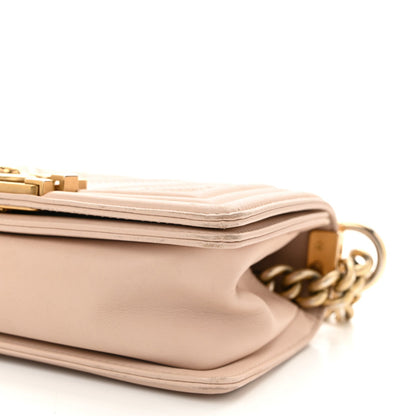 Caviar Suede Calfskin Chevron Quilted Small Boy Flap Light Pink