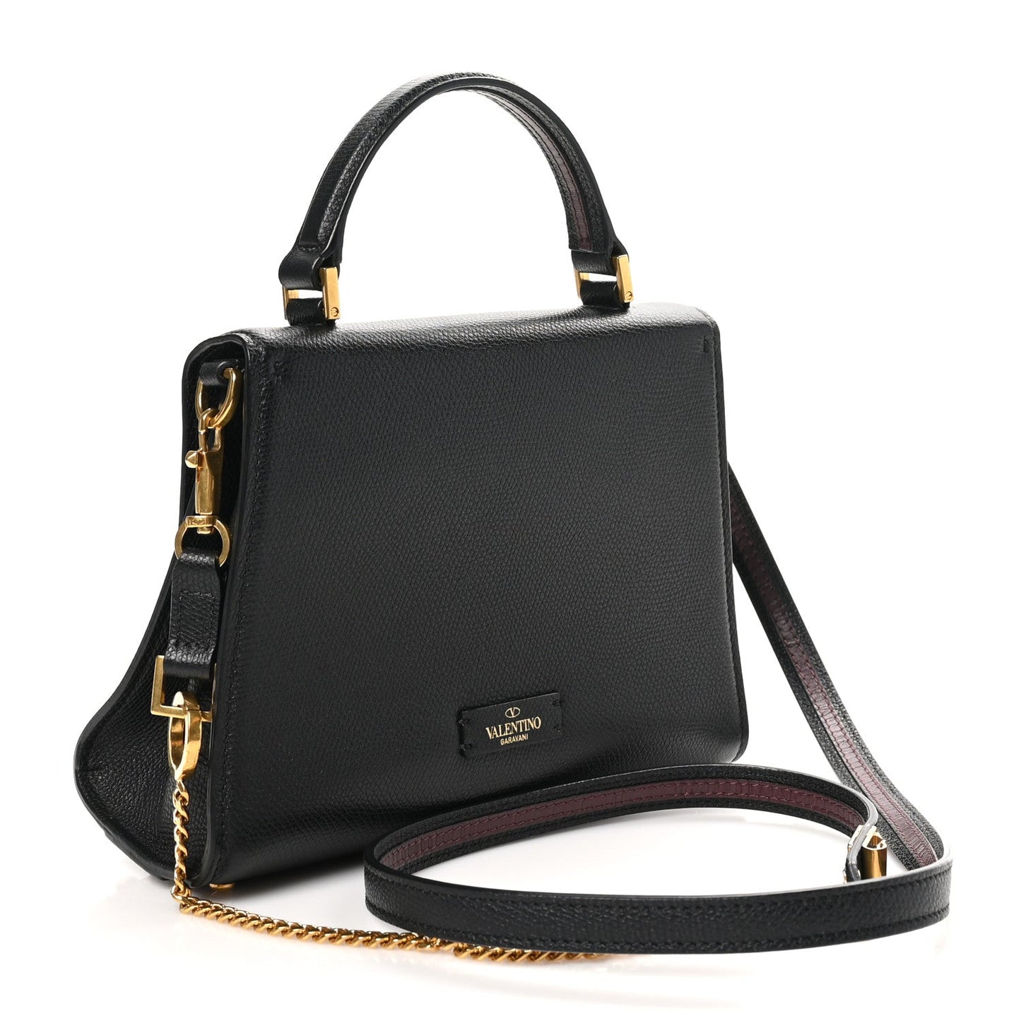 Grainy Calfskin Small VSling Top Handle Bag Black