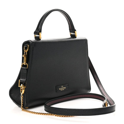 Grainy Calfskin Small VSling Top Handle Bag Black