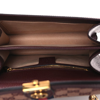 GG Supreme Monogram Textured Dollar Calfskin Web Small Ophidia Padlock Top Handle Bag Bordeaux