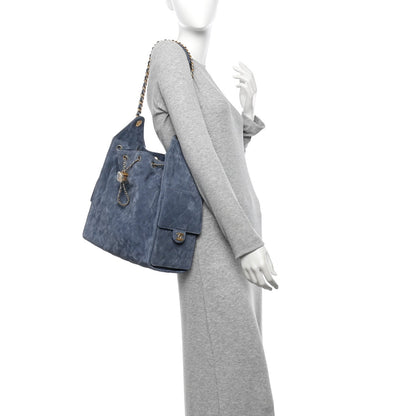 Suede Quilted Medium Chanel 25 Handbag Blue