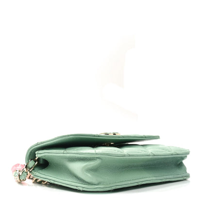 Lambskin Resin Quilted Mini Heart Flap Light Green