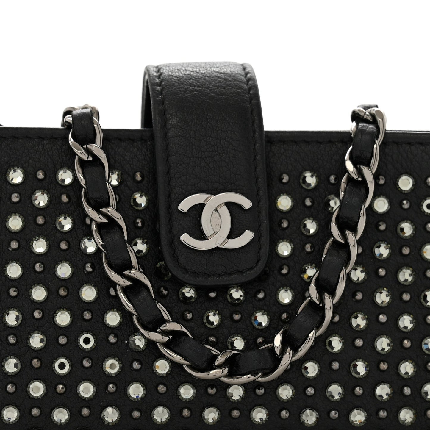 Calfskin Strass Studded Mini Phone Holder Clutch Black