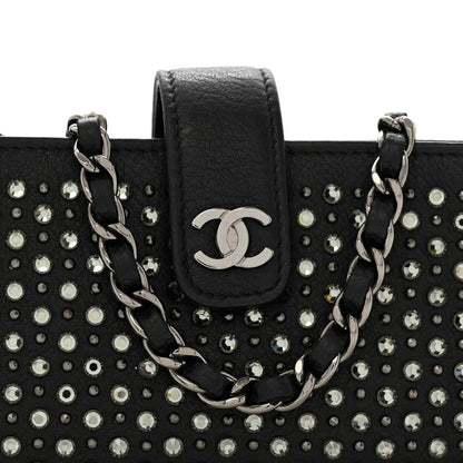 Calfskin Strass Studded Mini Phone Holder Clutch Black