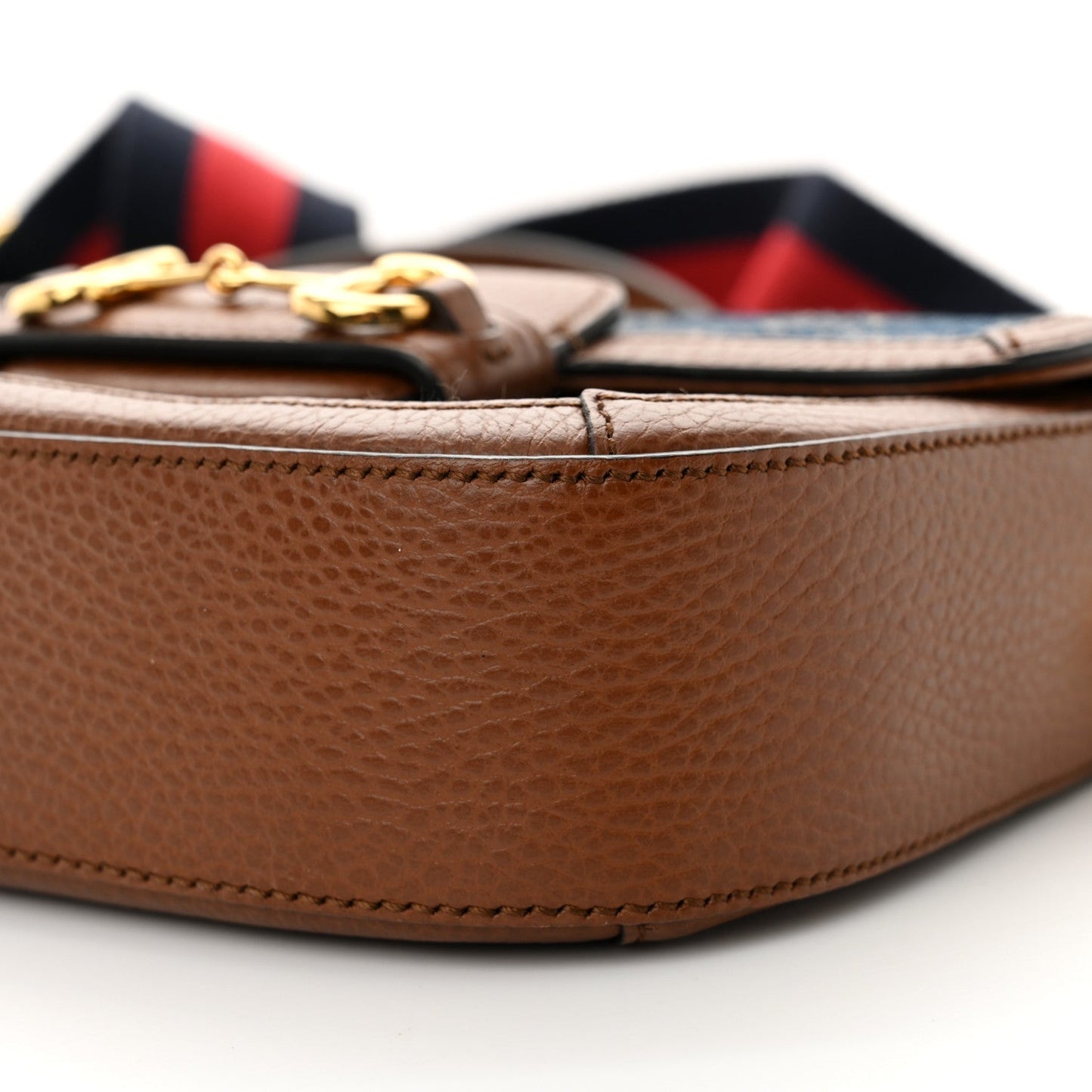 New Denim GG Monogram Dollar Calfskin Web Mini Horsebit 1955 Shoulder Bag Blue Tea Cuir Epilog