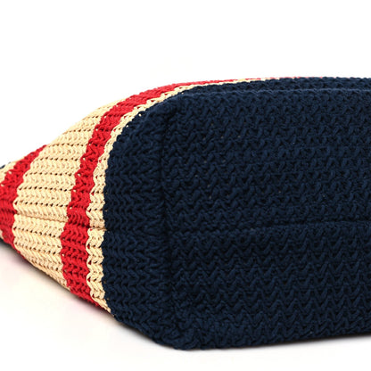 Raffia Crochet Stripe Tote Natural Blue