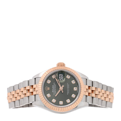 Stainless Steel 18K Everose Gold Diamond 28mm Oyster Perpetual Datejust Watch Green 279171