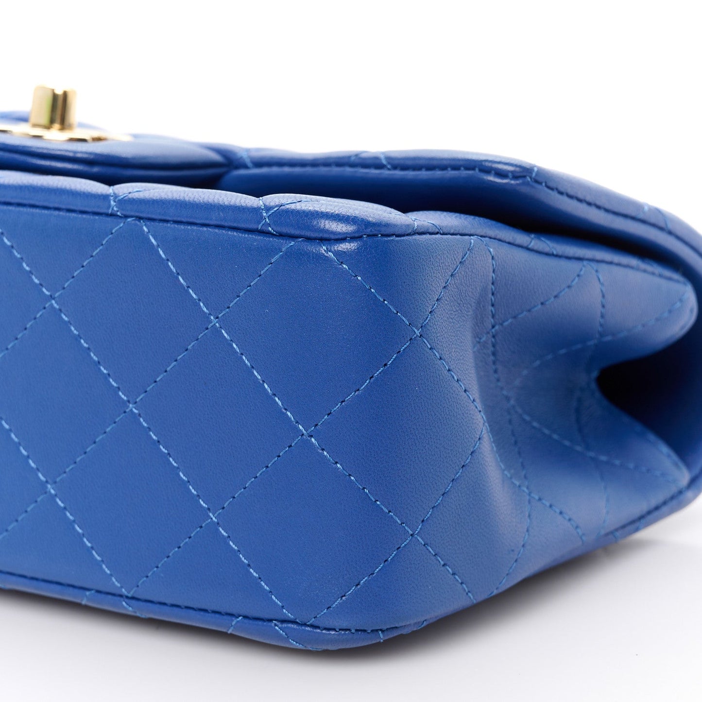 Lambskin Quilted Mini Top Handle Rectangular Flap Blue