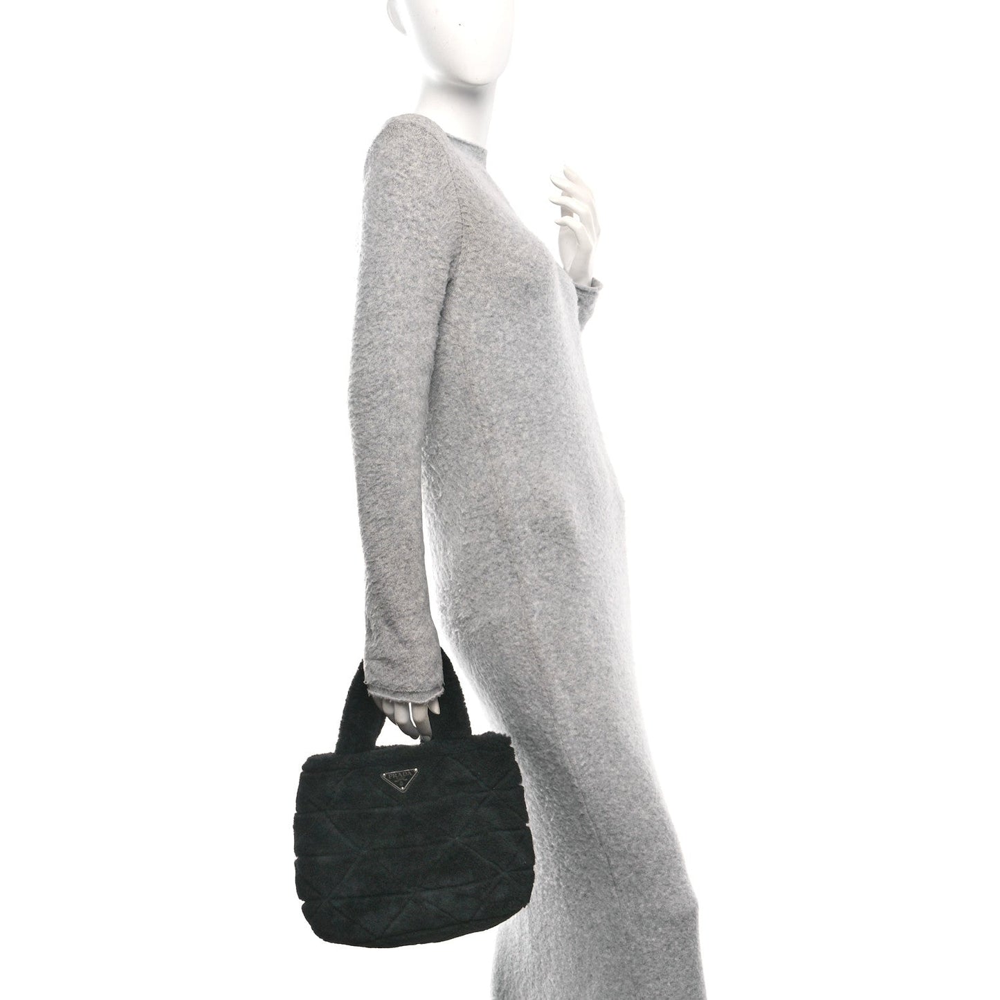 Shearling Nappa Triangle Quilted Patchwork System Tote Black