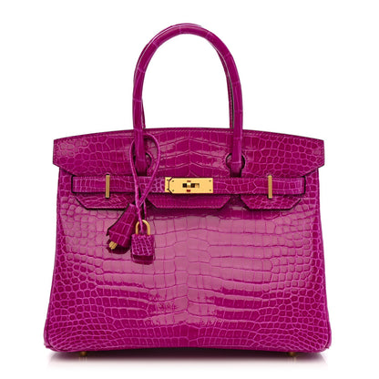 Shiny Porosus Crocodile Horseshoe Birkin 30 Rose Scheherazade