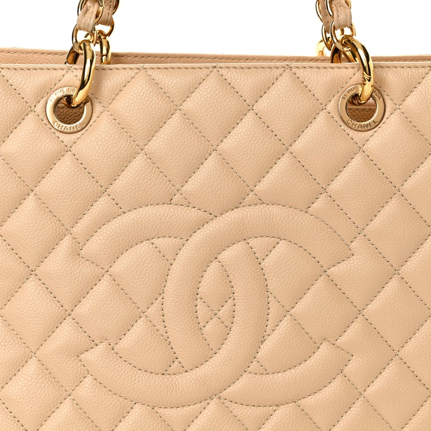Caviar Quilted Grand Shopping Tote GST Beige
