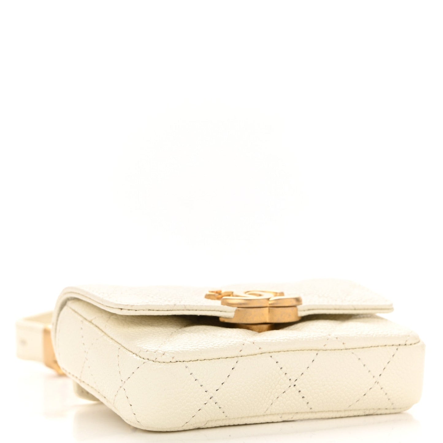 Shiny Caviar Quilted Chain Melody Belt Bag White
