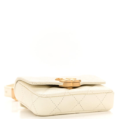 Shiny Caviar Quilted Chain Melody Belt Bag White