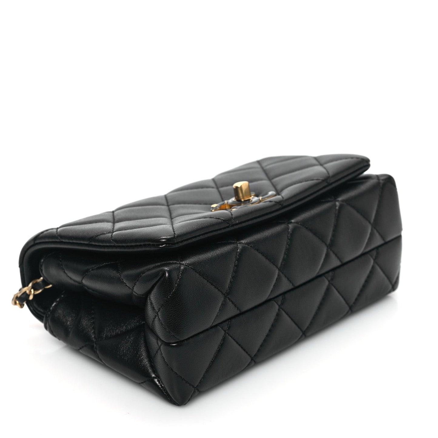 Shiny Lambskin Quilted Enamel CC Mini Flap Black