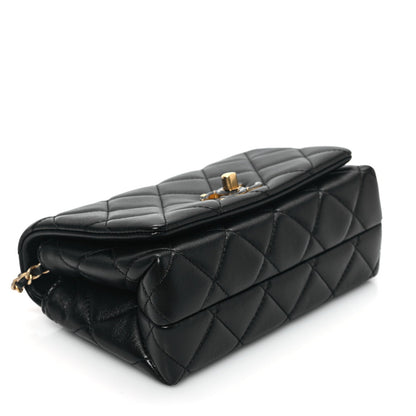 Shiny Lambskin Quilted Enamel CC Mini Flap Black