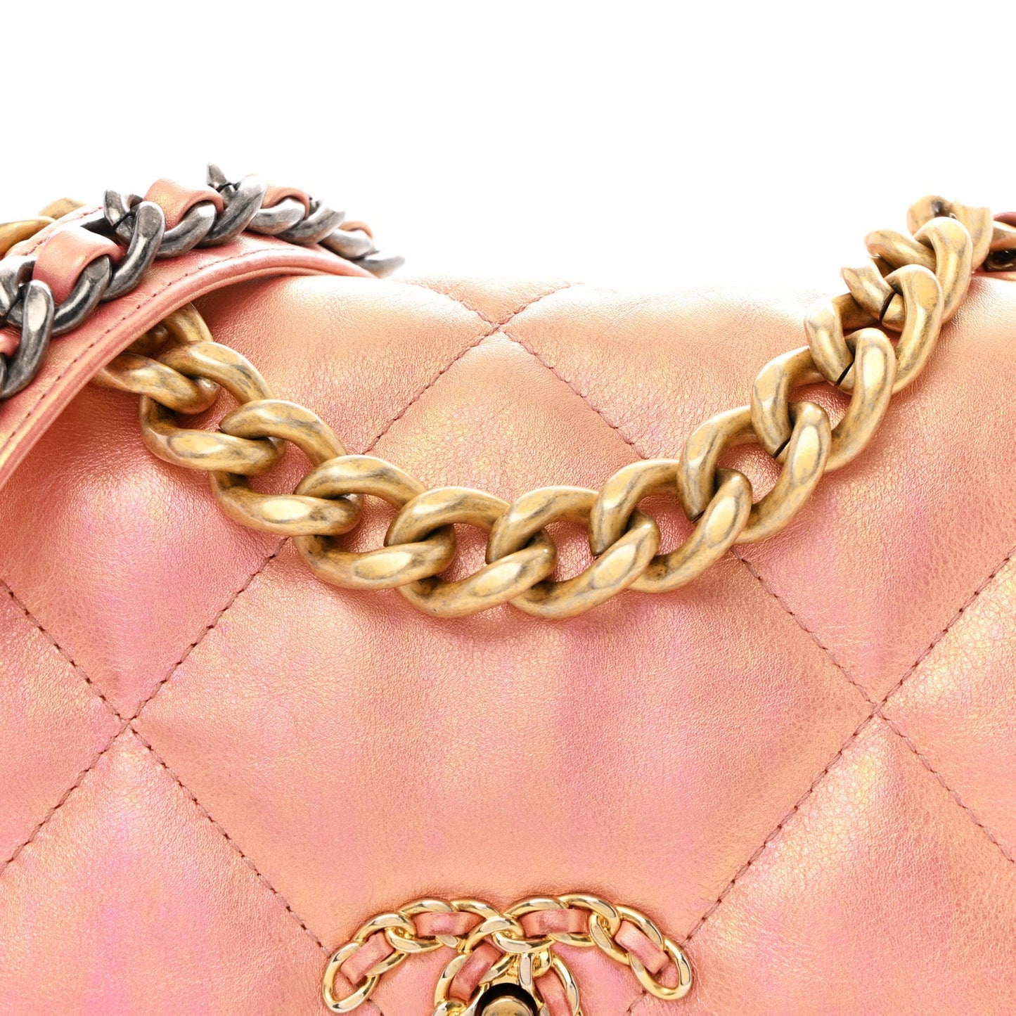 Iridescent Calfskin Quilted Medium Chanel 19 Flap Pink