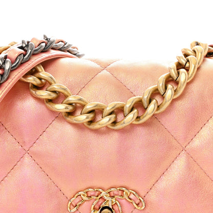 Iridescent Calfskin Quilted Medium Chanel 19 Flap Pink