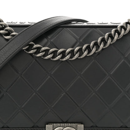 Calfskin Embossed New Medium Paris Salzburg Boy Flap Black
